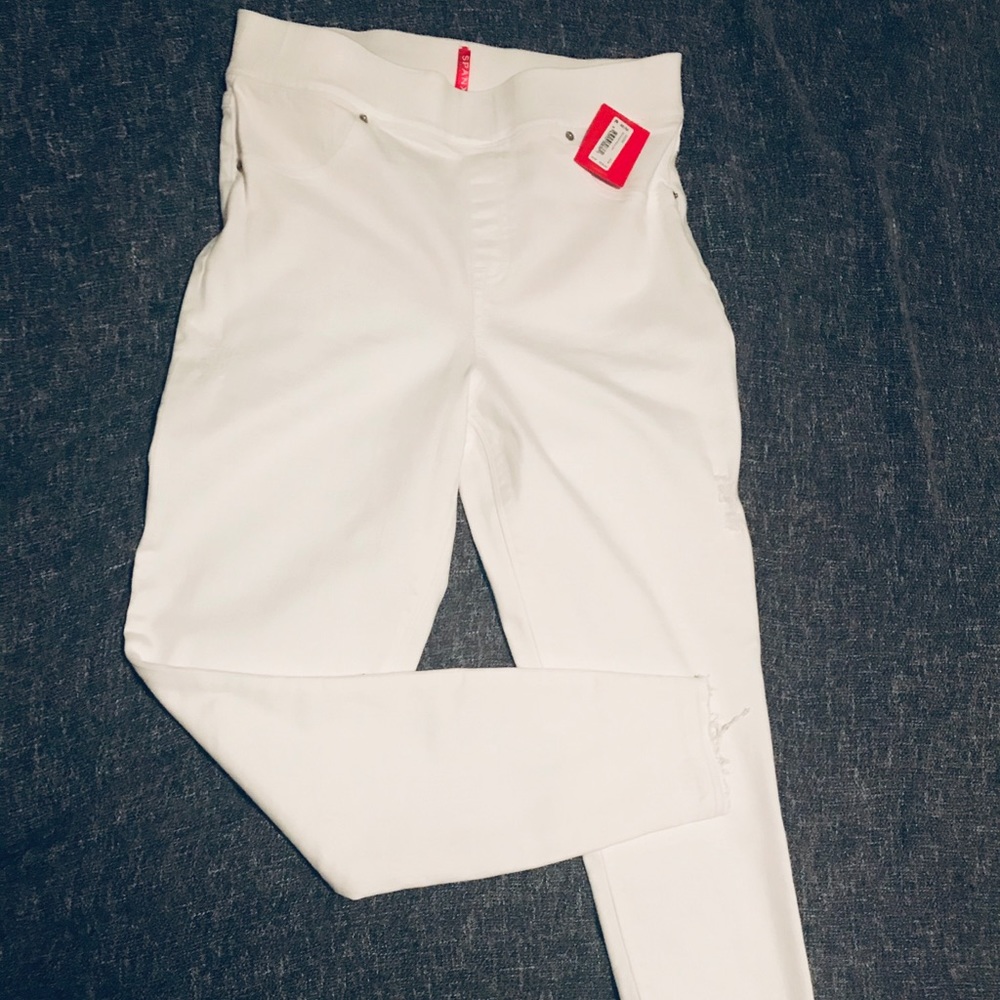 Spanx White Distressed Skinny Jeans